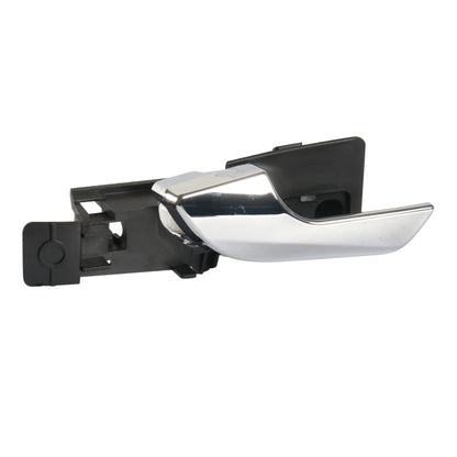Left front inside door handle with chrome lever and black housing, car part