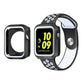 Shockproof case with black bezel and white trim, paired with perforated sport strap