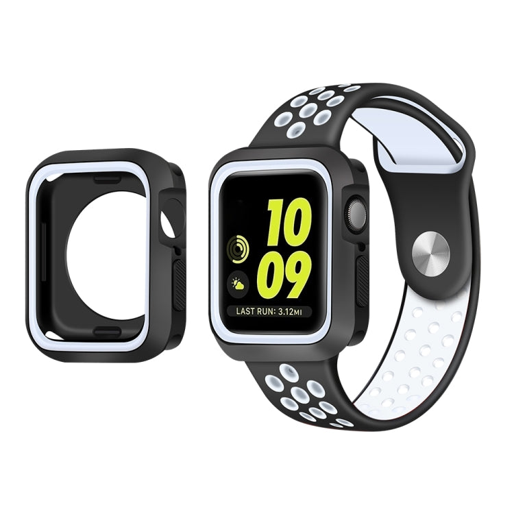 Shockproof case with black bezel and white trim, paired with perforated sport strap