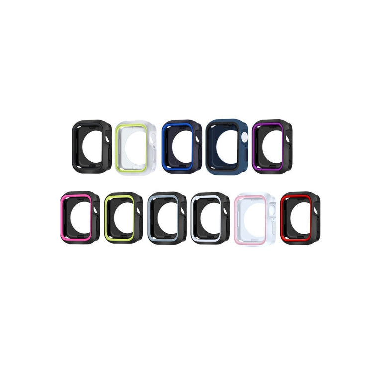 Assorted two-tone shockproof Apple Watch cases in multiple colors: black, blue, purple, pink