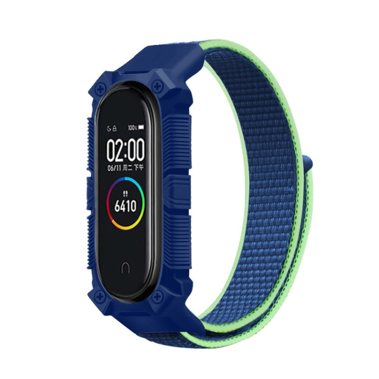 Navy nylon watchband with lime green edge trim and rugged protective case