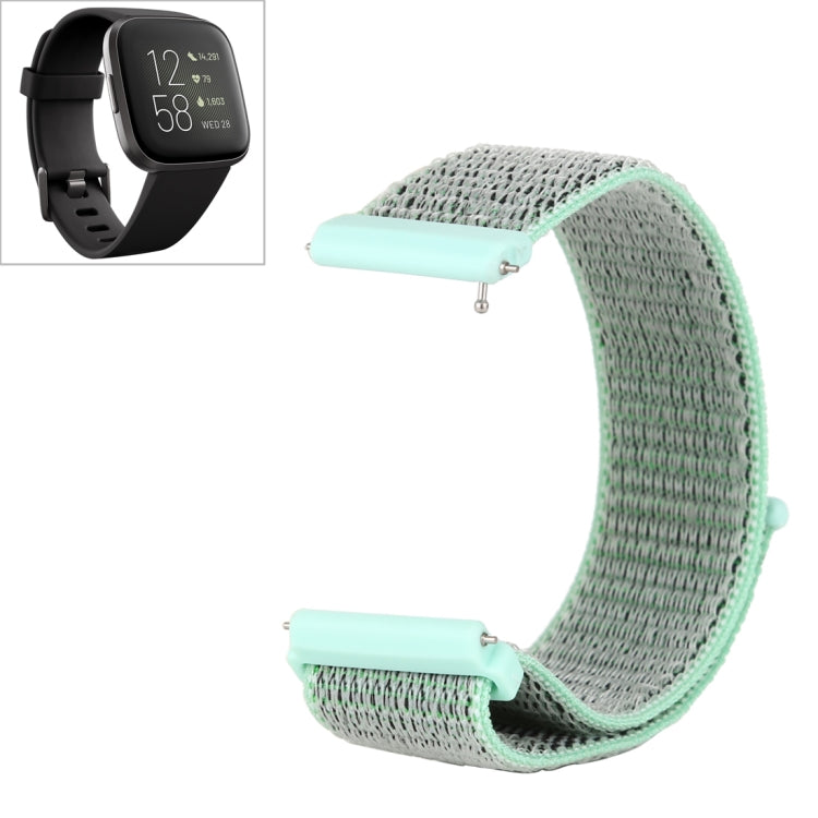 Mint-gray nylon watch band with hook-and-loop closure and light mint snap connectors