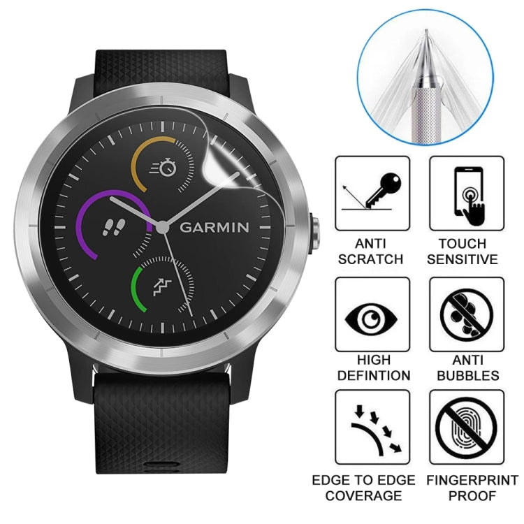 Clear hydrogel smartwatch screen protector film with edge-to-edge coverage