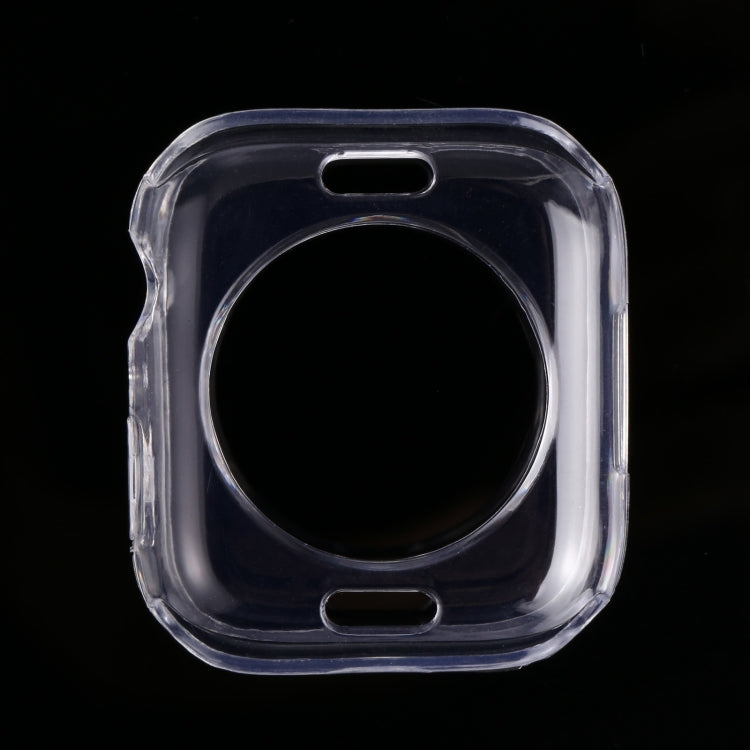 Clear TPU Apple Watch case with circular screen opening and top button cutout