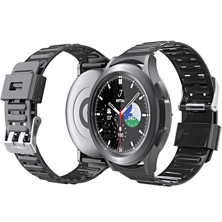 Round watch with black silicone strap and dark dial, shown from the side.