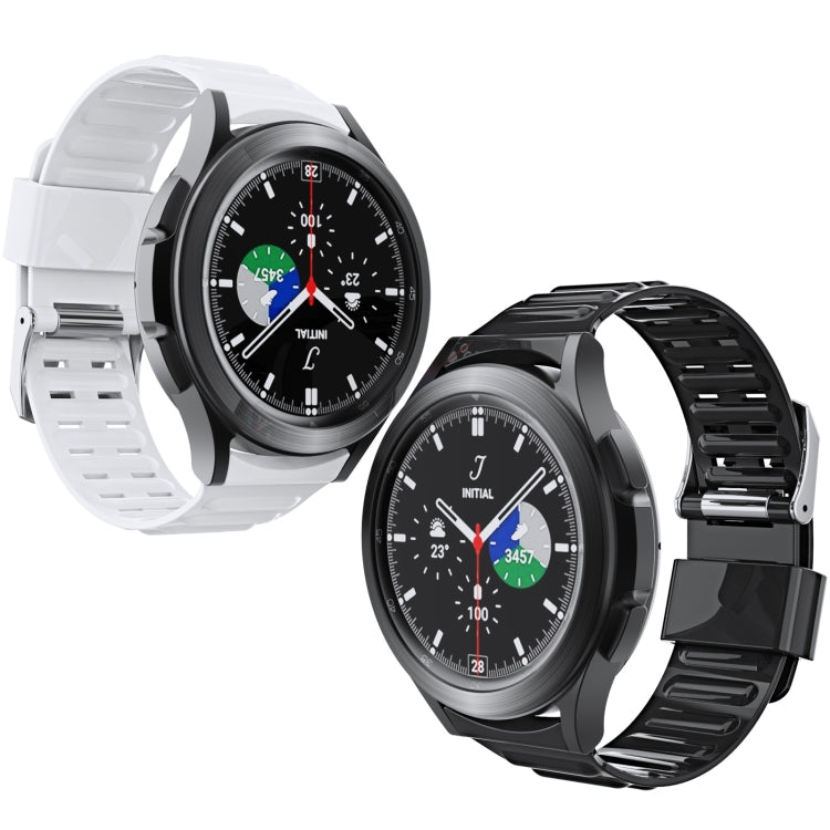 Two watches with silicone straps: white strap and black strap, both with dark dials.