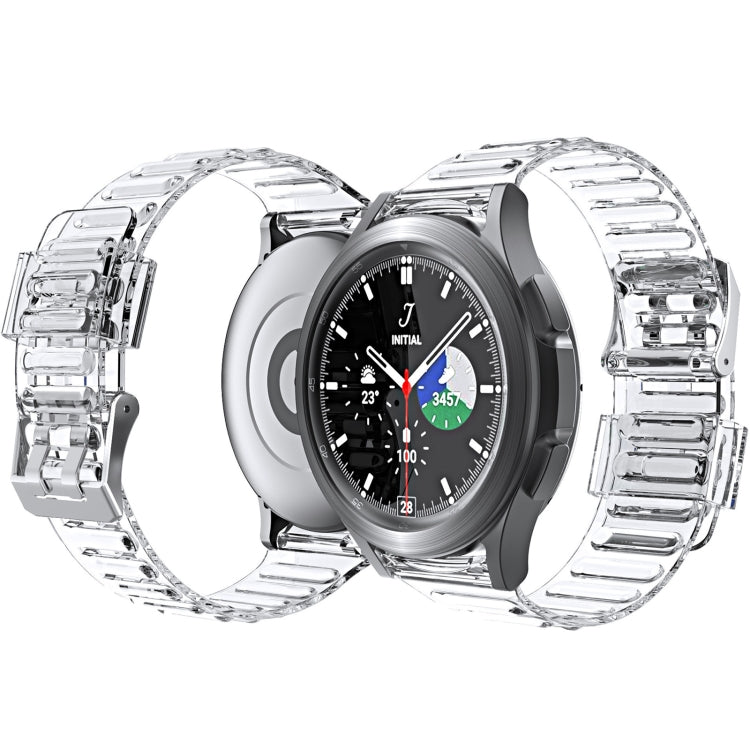 Watch with dark dial and clear-looking metal link strap, shown in a side view.