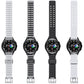Set of watches with silicone straps in white, gray, and black, each with a dark dial.