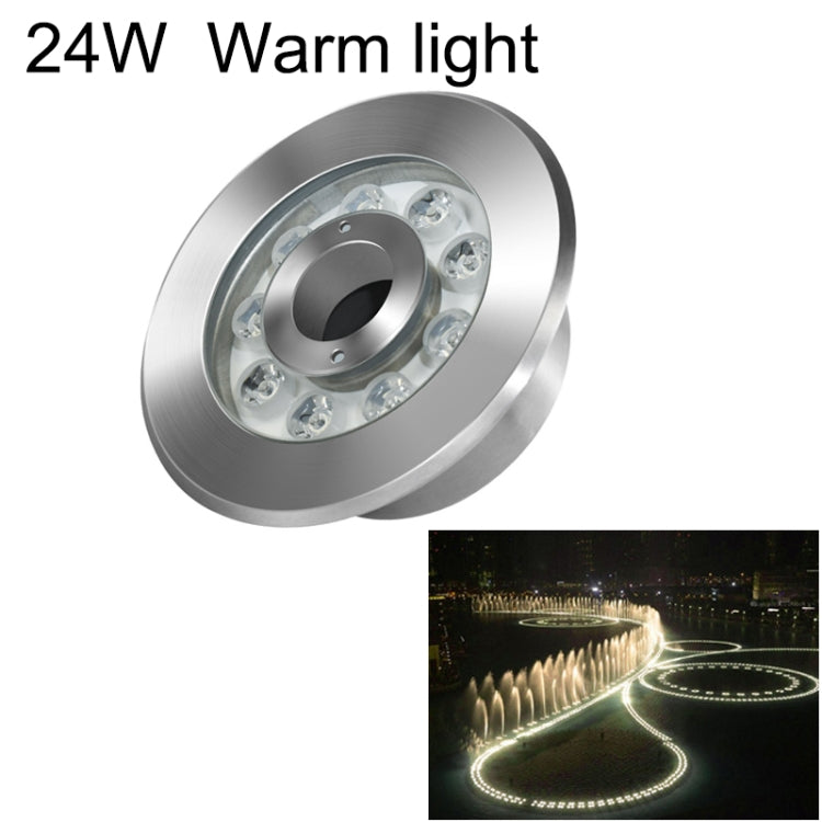 Stainless steel ring LED underwater fountain light, 24W warm light, clear lens LED array