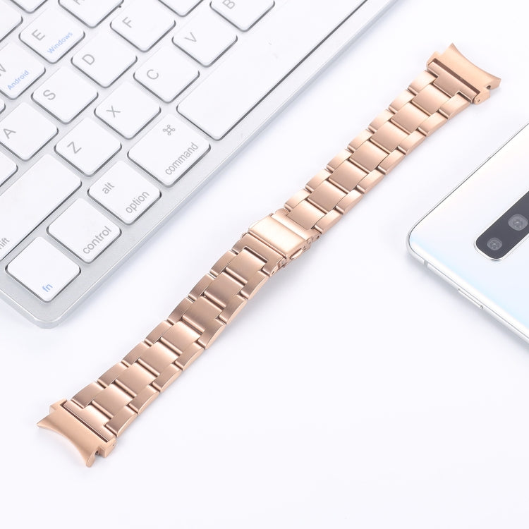 Rose gold three-bead steel watchband, square link bracelet with clasp at one end