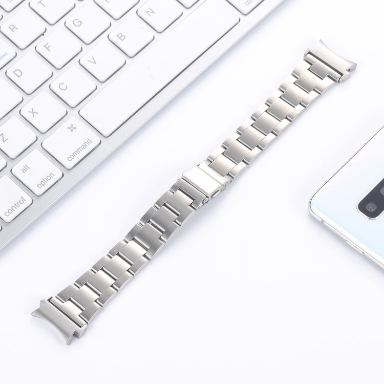 Silver three-bead steel watchband, square link bracelet with metal clasp