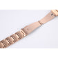 Rose gold three-bead steel watchband with metal clasp and square link bracelet