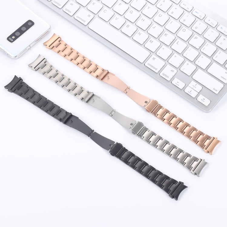 Three-bead steel watchband set with rose gold, silver, and black link bracelets