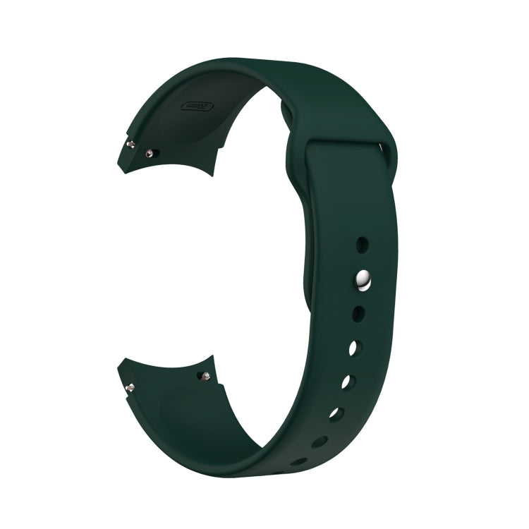 Green silicone watch band with reverse buckle, metal pin, and adjustment holes.