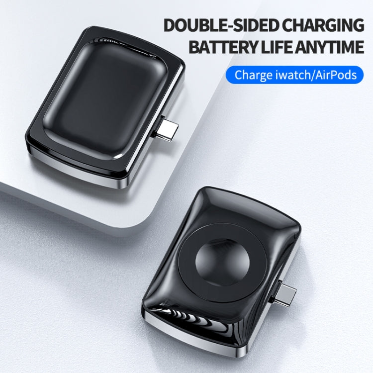 JJT-997 Type-C Interface Earphone and Watch Double-sided Wireless Charger for AirPods & iWatch