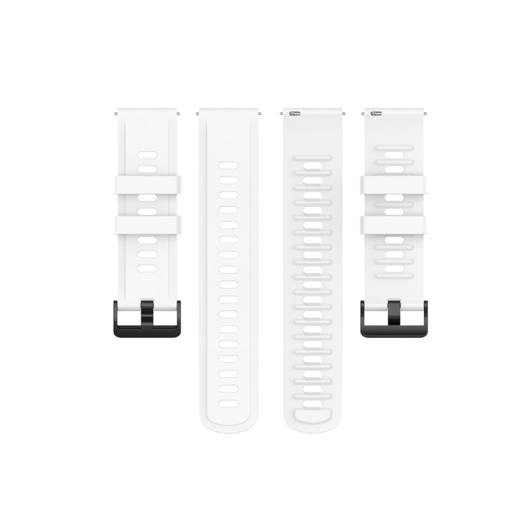 White silicone watch strap set with black clasp and multiple adjustment holes