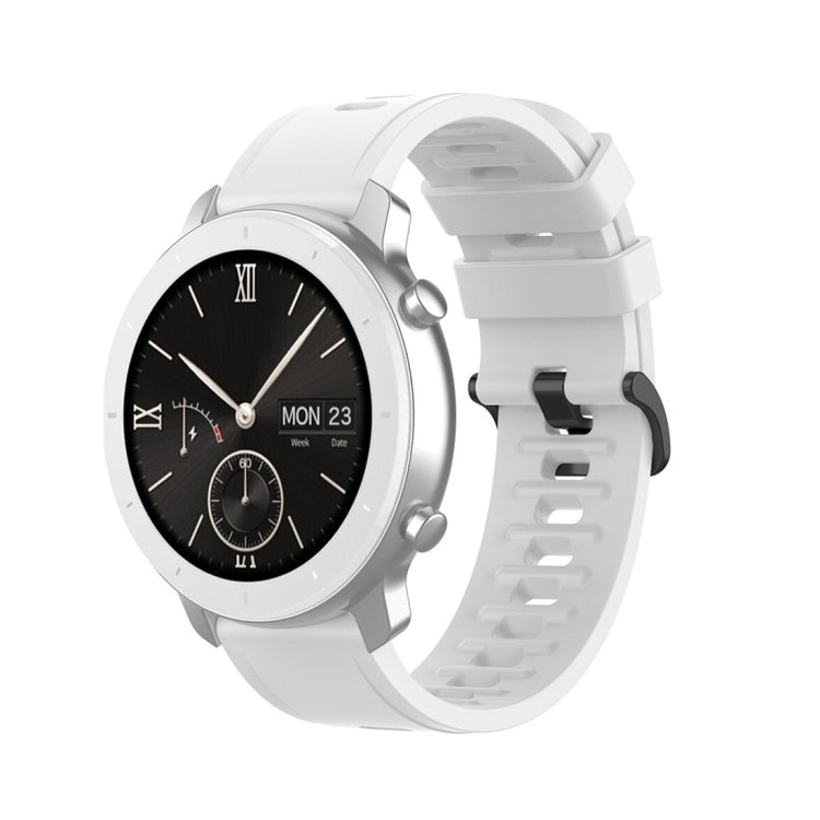 White silicone smartwatch replacement strap with adjustable buckle and vented holes