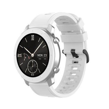 White silicone smartwatch replacement strap with adjustable buckle and vented holes