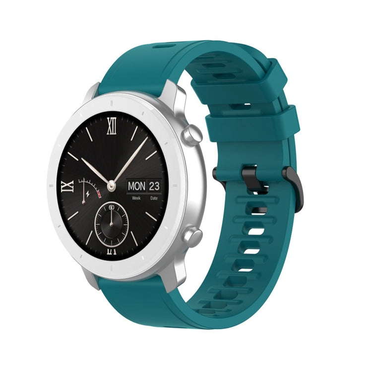 Silicone smartwatch replacement strap with adjustable buckle, teal green, 20/22mm