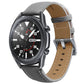 Leather watchband with light gray leather strap, perforated holes, stitched edges, metal buckle