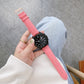 Leather watchband with pink leather strap, perforated holes, metal buckle clasp