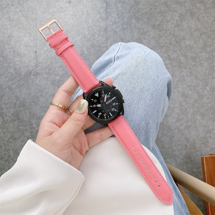 Leather watchband with pink leather strap, perforated holes, metal buckle clasp