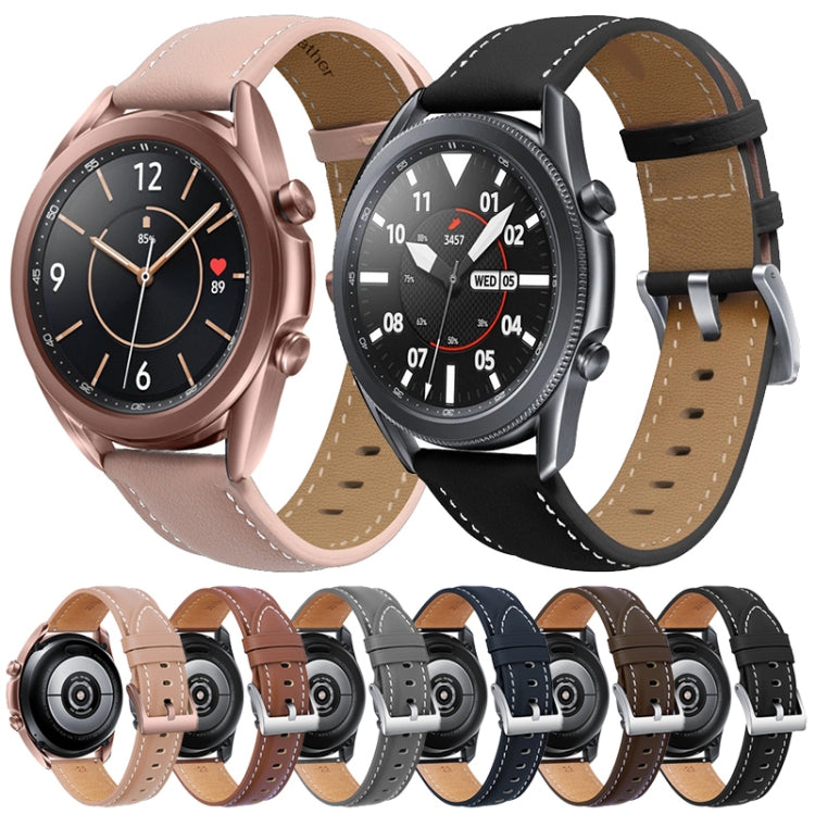 Leather smartwatch straps in assorted colors with round watch faces, shown together in view.