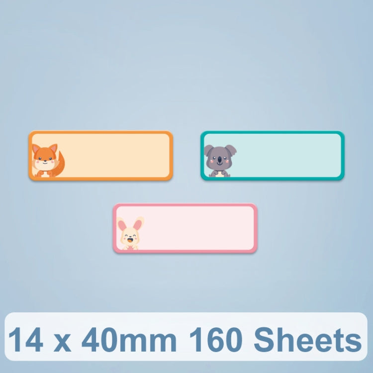 Thermal label paper sheets with cute animal icons and blank label areas, assorted colors