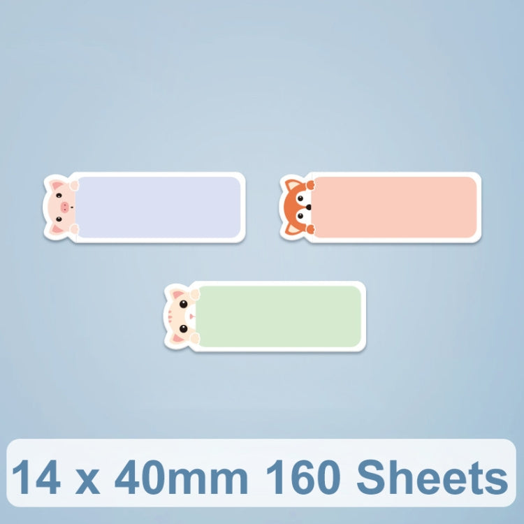 Thermal label paper sheets with animal face icons and blank rectangular labels in pastel colors