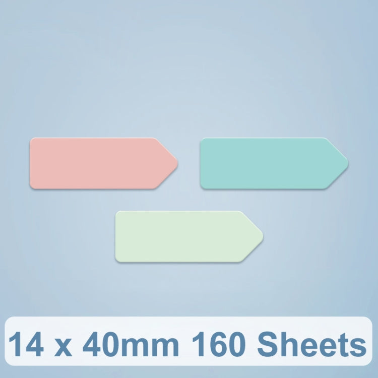 Thermal label paper sheets with arrow-shaped blank labels in pink, teal, and green