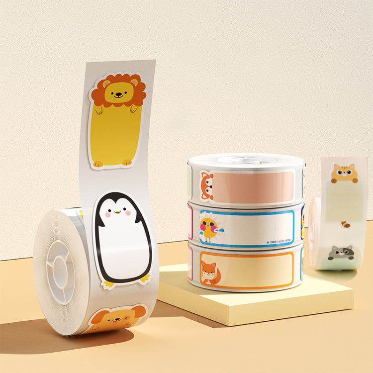 Thermal label paper rolls and sheets with lion and animal-themed label designs