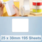 White thermal label stickers, 25 x 30mm, 195 sheets