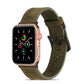 Army green matte leather watch band with dark buckle and perforations