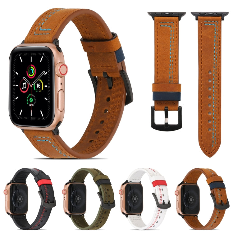 Leather watch band set for Apple Watch in brown, black-red, green, and white