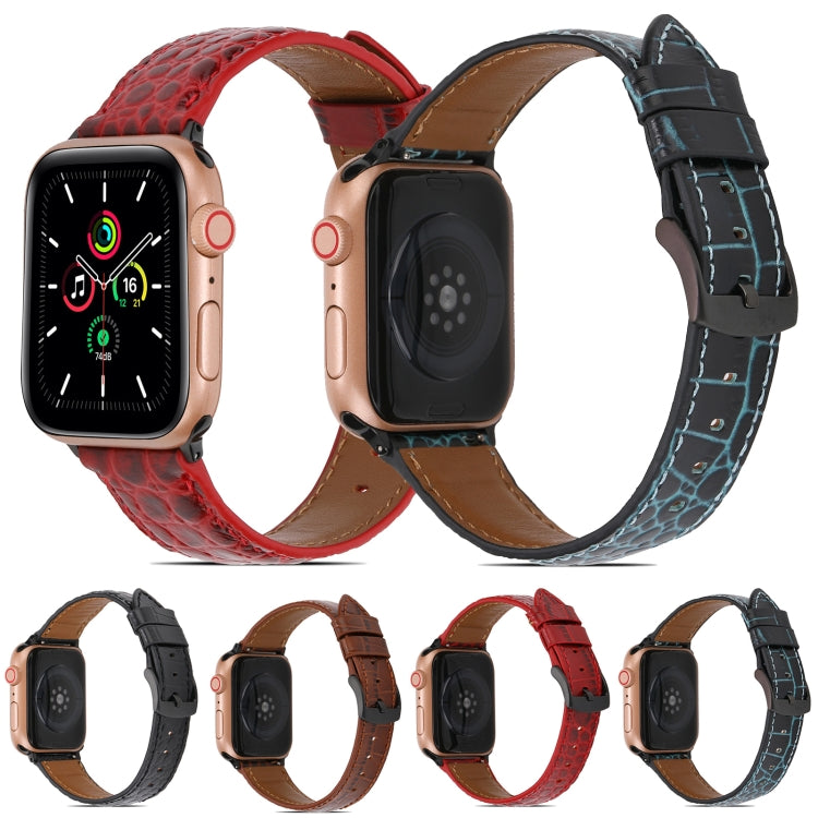 Set of crocodile-texture leather watch bands in red, black, brown, and blue.