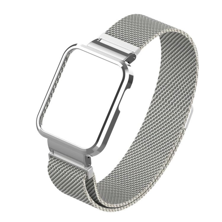 Gray magnetic metal watchband with silver clasp and textured mesh strap