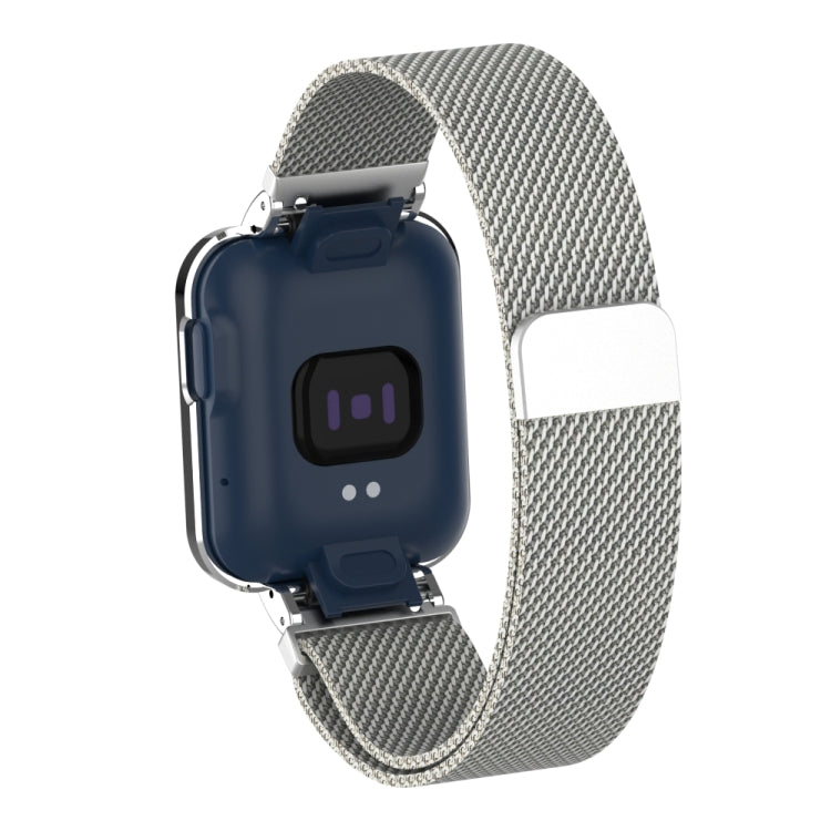Gray magnetic metal watchband with blue watch backing and square case