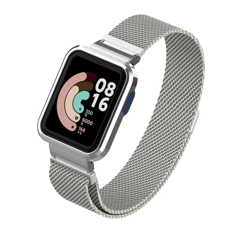 Gray magnetic metal watchband with silver square watch face and mesh strap