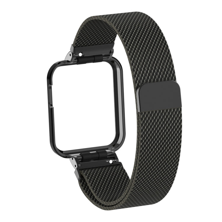Magnetic Milanese metal watchband, black mesh strap with metal buckle
