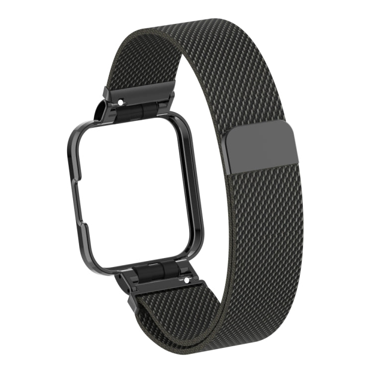 Black milanese magnetic metal watch band with black frame and clasp