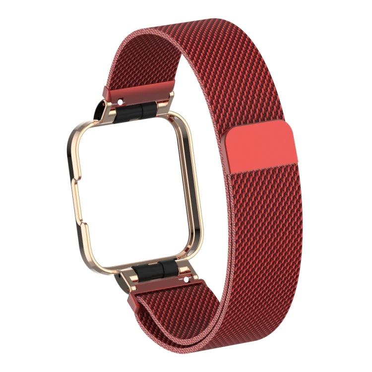 Red magnetic metal watchband with gold-tone clasp and black insert