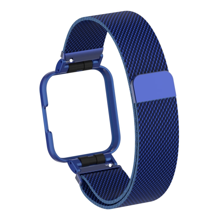 Blue magnetic metal watchband with blue clasp and black insert