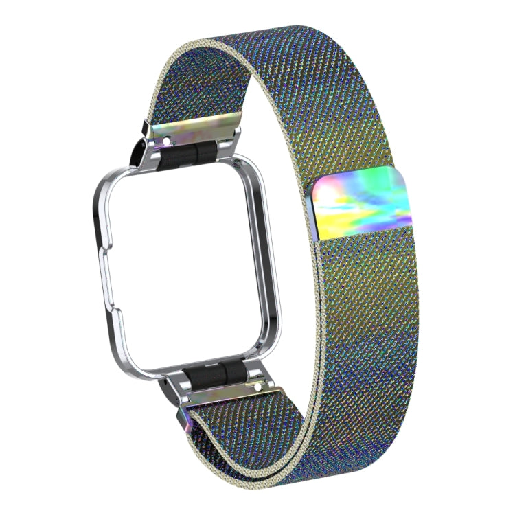 Iridescent multicolor magnetic metal watchband with silver clasp and black insert