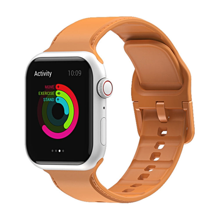 Walnut silicone watch band with perforated strap and clasp for Apple Watch.