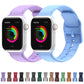 Silicone watch band set with purple and light blue straps, perforated holes for Apple Watch.