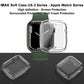 Transparent TPU protective case for smartwatch with button openings and bumper side edges.