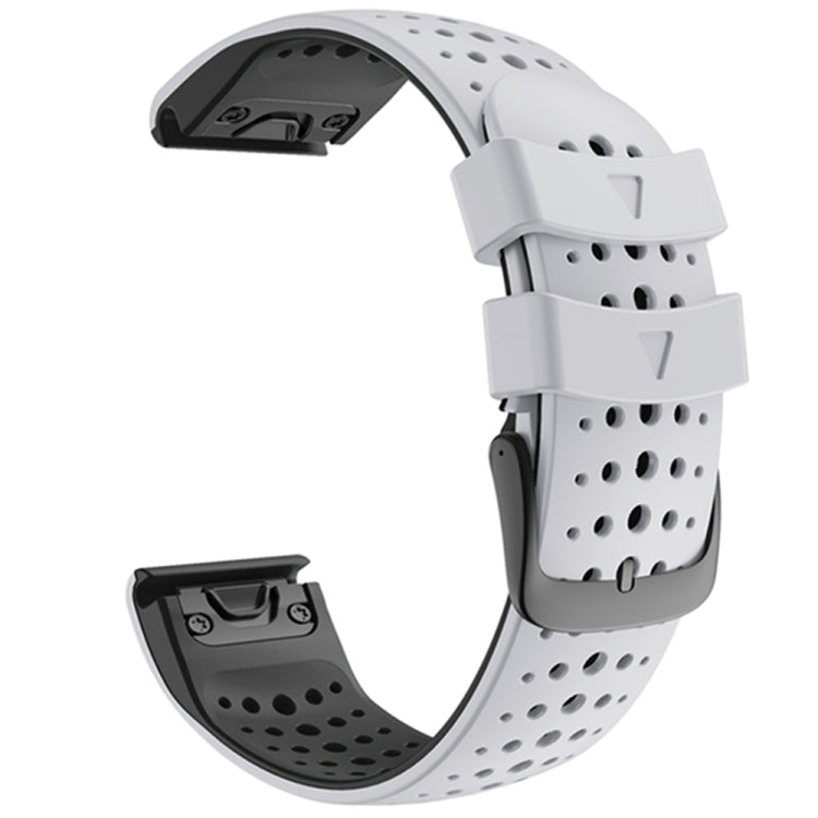 Two-color silicone quick-release watchband with white perforated strap and gray buckle