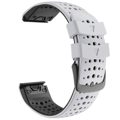 Two-color silicone quick-release watchband with white perforated strap and gray buckle
