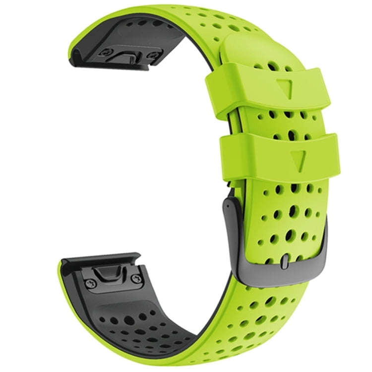 Two-color silicone quick-release watchband with lime green perforated strap and neon clasp