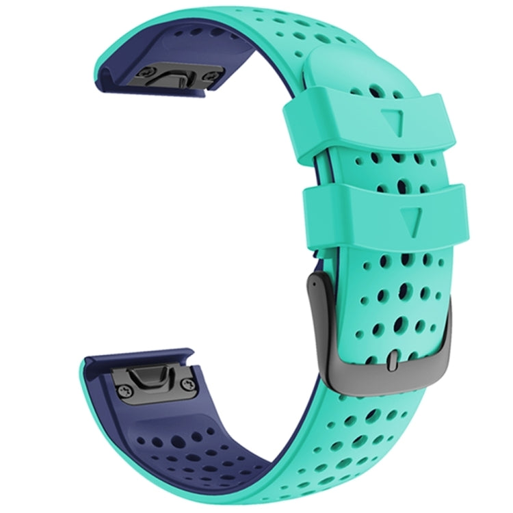 Silicone watchband with teal strap and dark blue quick-release connectors